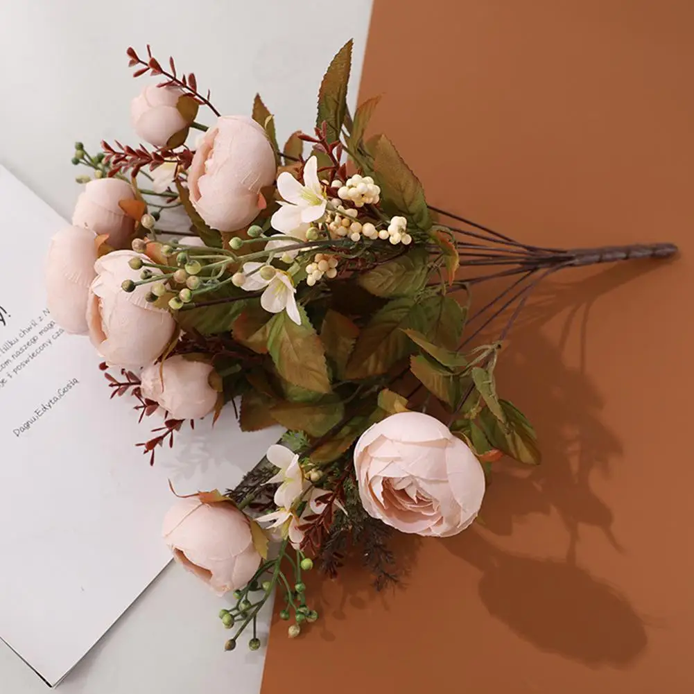 Light pink IdealHouse мульти голова искусственная Камелия букет для дома Свадебные настольные украшения - Цвет: Light pink