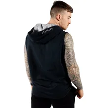 Жилет для фитнеса, мужской жилет из чистого хлопка, жилет без рукавов с капюшоном, мужской спортивный жилет для бега, Приталенный жилет для здорового образа жизни