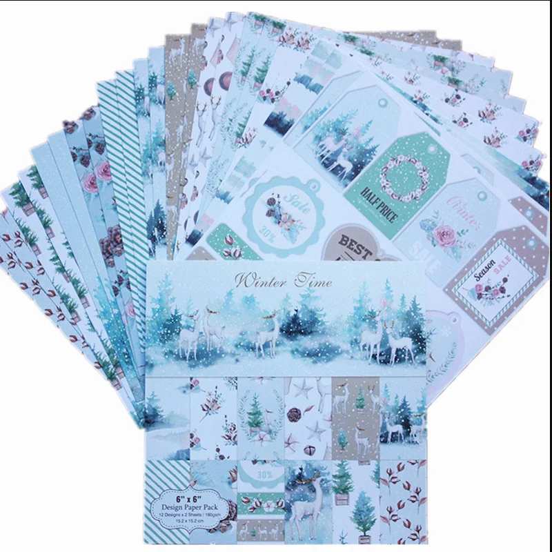 

6 Inch 24 Sheets Christmas Theme Scrapbooking Patterned Paper DIY Album Craft Paper Winter Time Series
