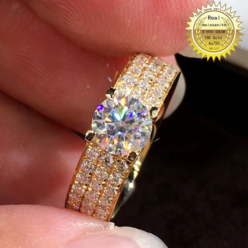 

Solid 18K Gold 1ct Moissanite Diamond Ring D color VVS With national certificate 060