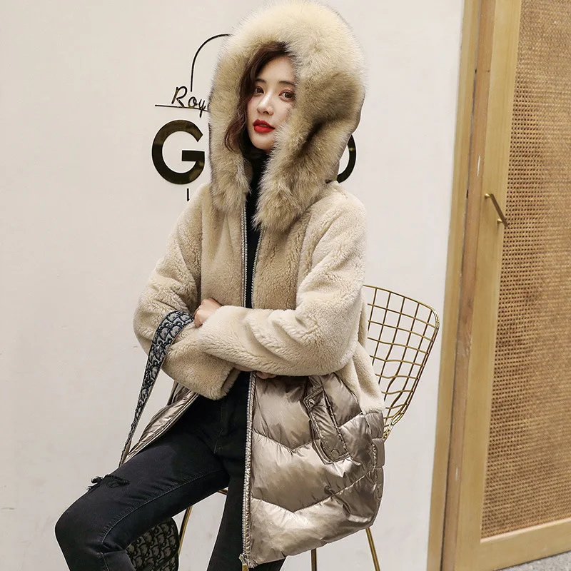 Fox Fur Collar ke li rong Joint down Jacket Coat Thick Warm Winter New Style Fashion Wool Overcoat