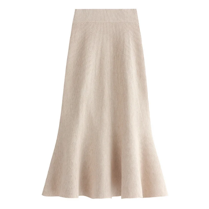 Women Skirts  Autumn Winter Warm Knitted Skirt Mid-Long High Waist  Casual Party Skirt 3Colors