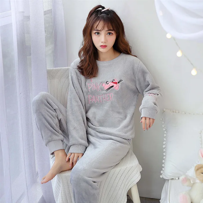 

[Butterfly The According] 2019 Autumn And Winter Flannel Coral Velvet Pullover Pajamas WOMEN'S Suit Cartoon Sweet Home Wear