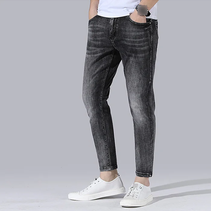 New Mens Fashion Black Jeans Mens Skinny Jeans Slim Fit Strecth Washed Scratched Casual Denim Trousers Male