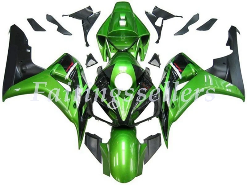 Литьевая Форма ABS Полный комплект обтекателя Подходит для Honda CBR1000RR 06 07 2006 2007 1000RR Обтекатели Черный Желтый Валентино - Цвет: Green  Black