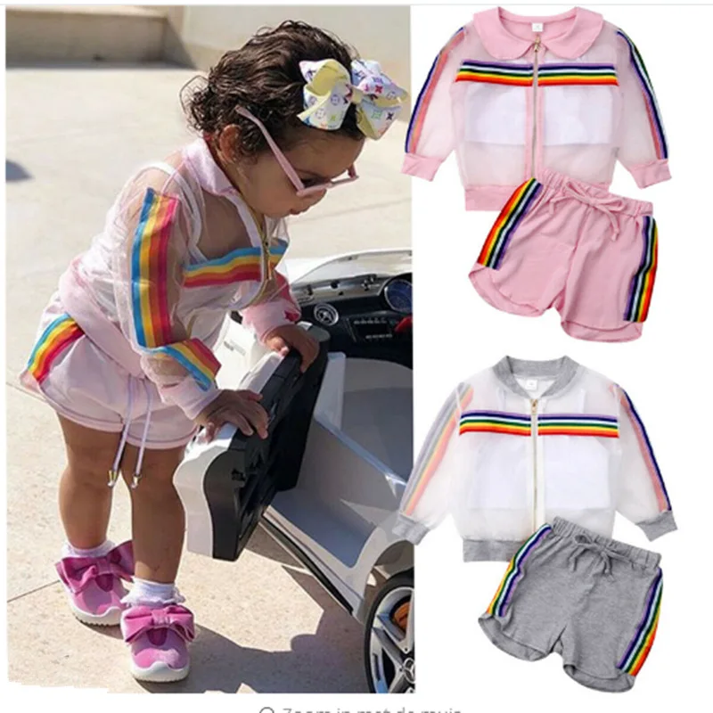 

Kids Baby Girls Sun ProtectionTops +Solid Shorts +Solid Vest OutfitsSet Coat+Vest+Shorts Outfit Clothes Summer 3PCS