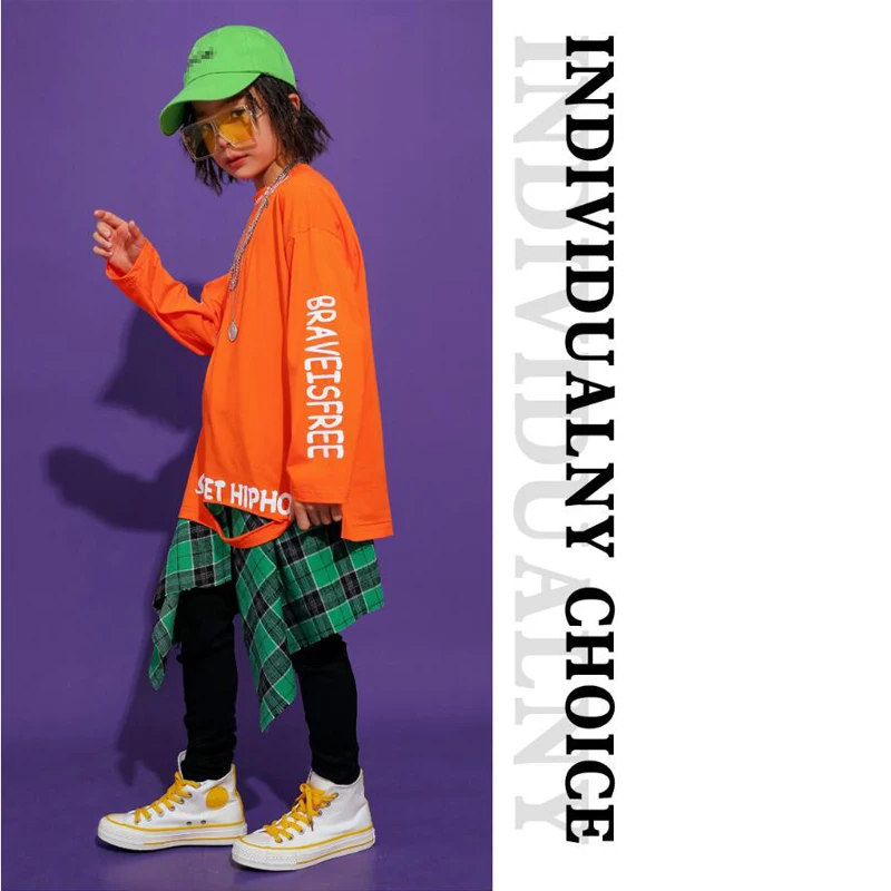 Kids Ballroom Plaid Hip Hop dancing Clothing Sweatshirt Casual Pants for Girls Boys performance Jazz Dance Costumes Outfits wear