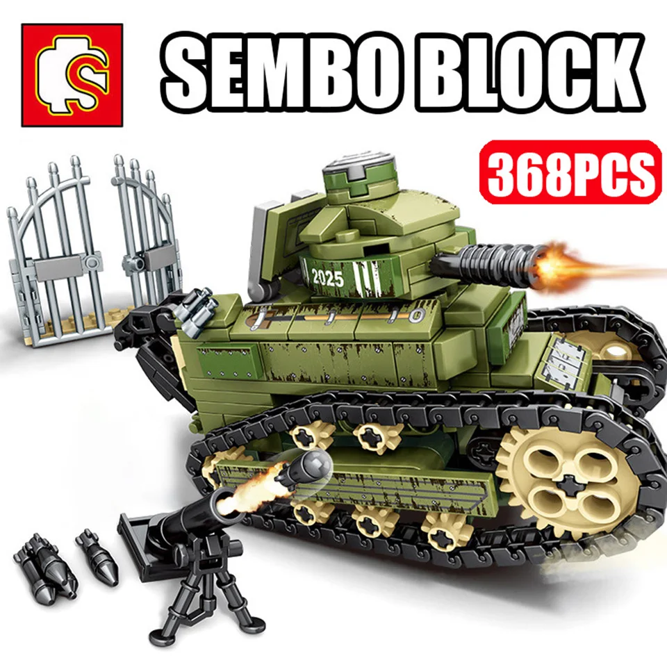

SEMBO Military Renault FT17 WW2 Tank Building Blocks Model Set Army Weapon Soldier Figures Bricks Toys for Children Boys Gifts