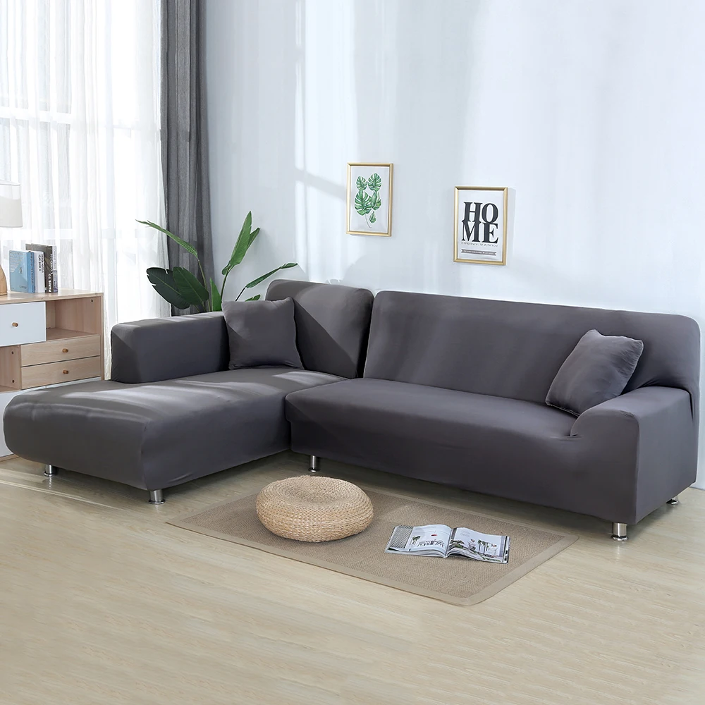 Urijk Одноцветный плотный чехол для дивана для гостиной эластичный 2 шт. чехол для дивана в стиле L Секционный угловой диван - Цвет: grey