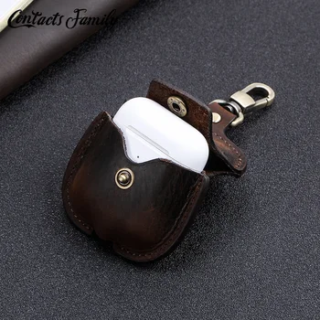 

Luxury retro genuine cowhide leather small coin purse women casual wireless earphone cases for airpods pro vintage hasp mini bag