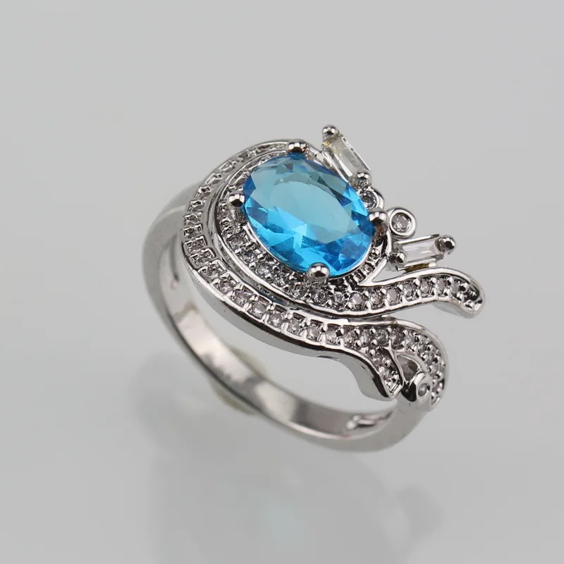 New Fashion Costume Sky Blue Zircon 925 Silver 10-Color Jewelry Sets For Women Necklace And Earrings Bridal Sets