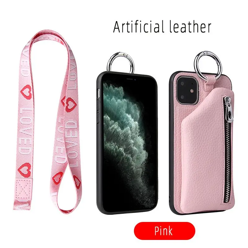 pink Силиконовый кожаный чехол для Iphone 11, съемный чехол с отделением для карт, чехол для Iphone 6, 7, 8 Plus, X, Xr, Xs, 11 Pro Max, защита от падения - Цвет: pink