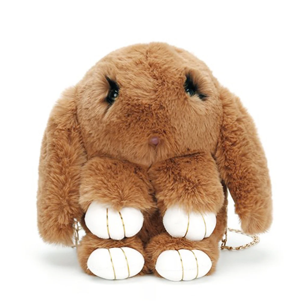 

Artificial Wool Cute Durable Rex Rabbit One Shoulder Cross-body Bag Chain