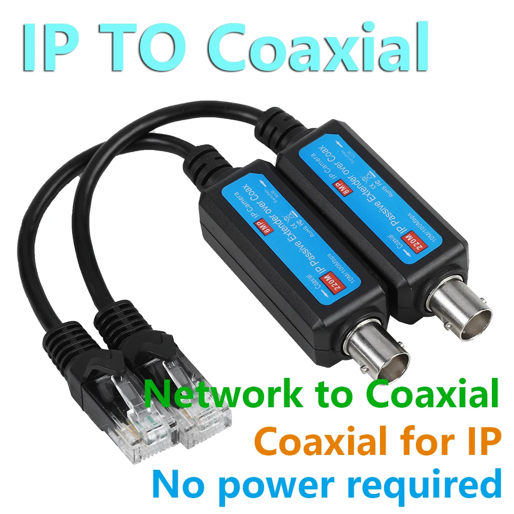 Extensor de receptor y transmisor Coaxial de red IP, Cables de transmisión seguros para cámara IP NVR, 1 par, 10/100Mbps, IP a Coaxial