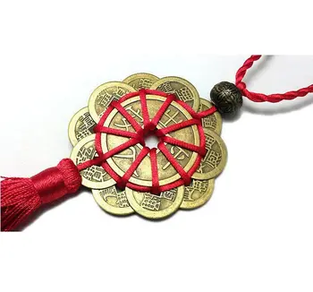 

New 10 Lucky Charm Ancient I CHING Coins Prosperity Protection Good Fortune Home Car Decor Red Chinese Knot FENG SHUI Set