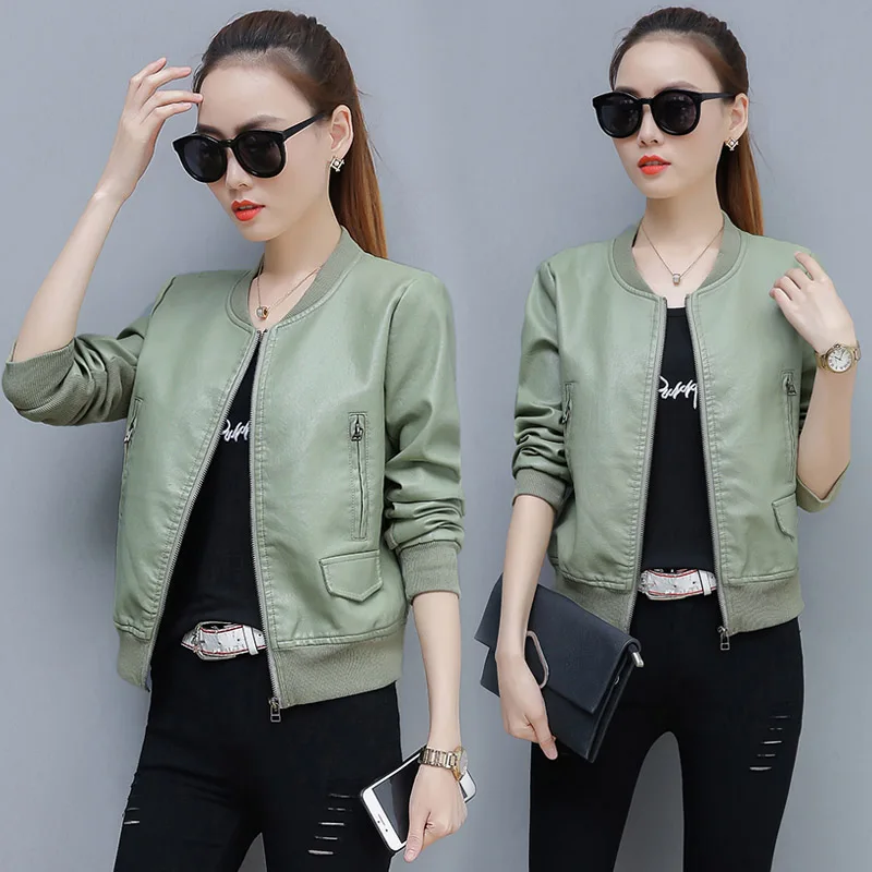M-4XL Новая Женская Осенняя куртка из искусственной кожи модное пальто с воротником «Мандарин» элегантная тонкая одежда на молнии с длинным рукавом и карманом C97902K