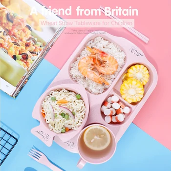 

6-piece Wheat Straw Creative Children's Fish Bowl Set Anti-fall Anti-scalding Dinner Plate