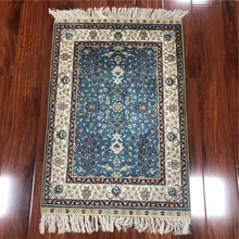 2x3feet синий ручной тканый Шелковый коврик на пол Традиционный Ковер