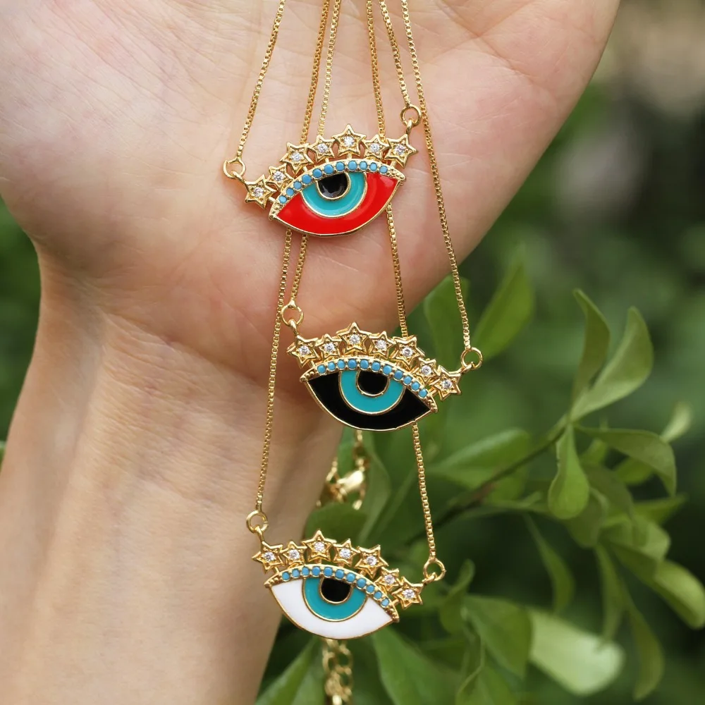 Fashion Lucky eye star evil eye pendant necklace colorful zircon charm gold color girlish choker jewelry designed for women