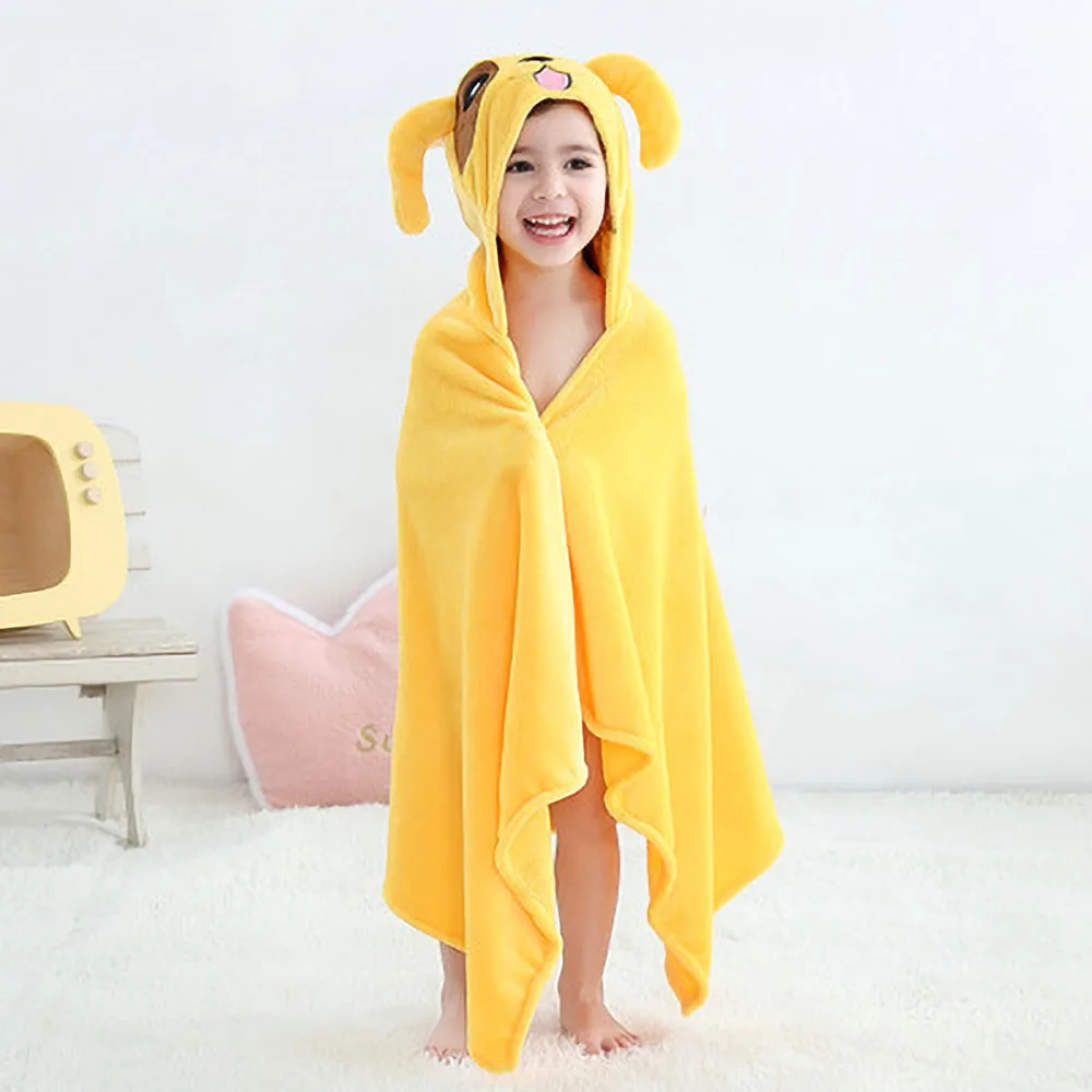 New yellow animal children beach towel coral fleece absorbent baby cape towel bathrobe coral fleece towel