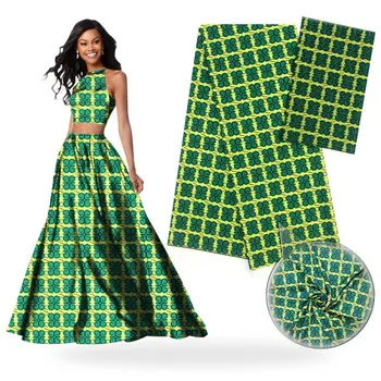 

Top sell green satin silk fabric new african wax pattern design african silk wax prints Eco-Friendly silk fabric for Party Dress