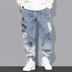 Fothe pantalones vaqueros informales con Logo Popular para hombre, Jeans sueltos de talla grande, faja y pierna ancha, Harlem, nueva tendencia de primavera