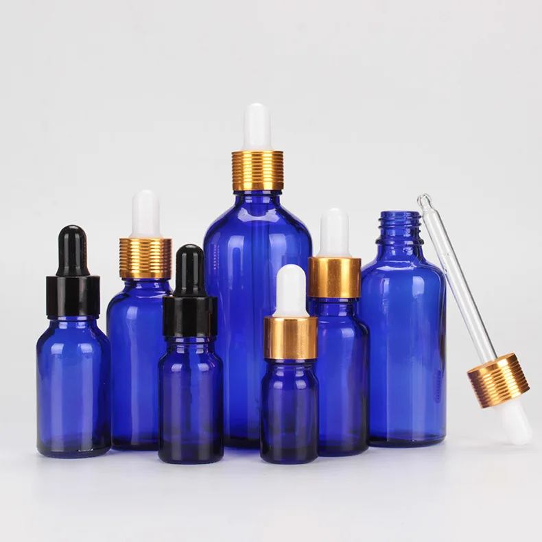 6pcs/lot 5ml 10ml 15ml 20ml 30ml 50ml 100ml Dark Blue Glass Bottle With Dropper Empty Glass Dropper Bottle Essential Oil Bottle