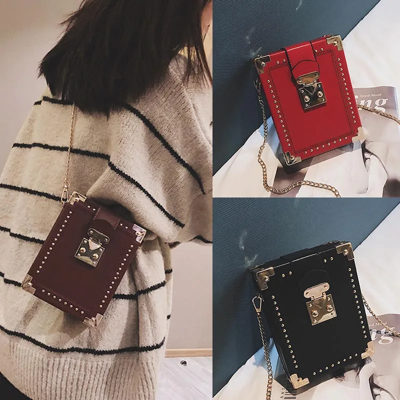 WOBAG Высокое качество маленькая квадратная сумка на плечо пакет клатч модная сумка с заклепками форма сумка через плечо повседневная женская сумка