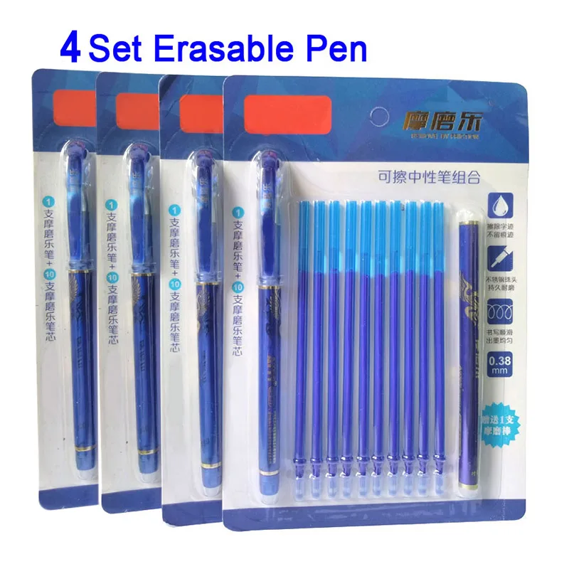 

DELVTCH 0.5MM 4 Set Erasable Suit Gel Pen Blue Ink Erasable Pen Refill and Pen Set For School Student Office Writing Tools