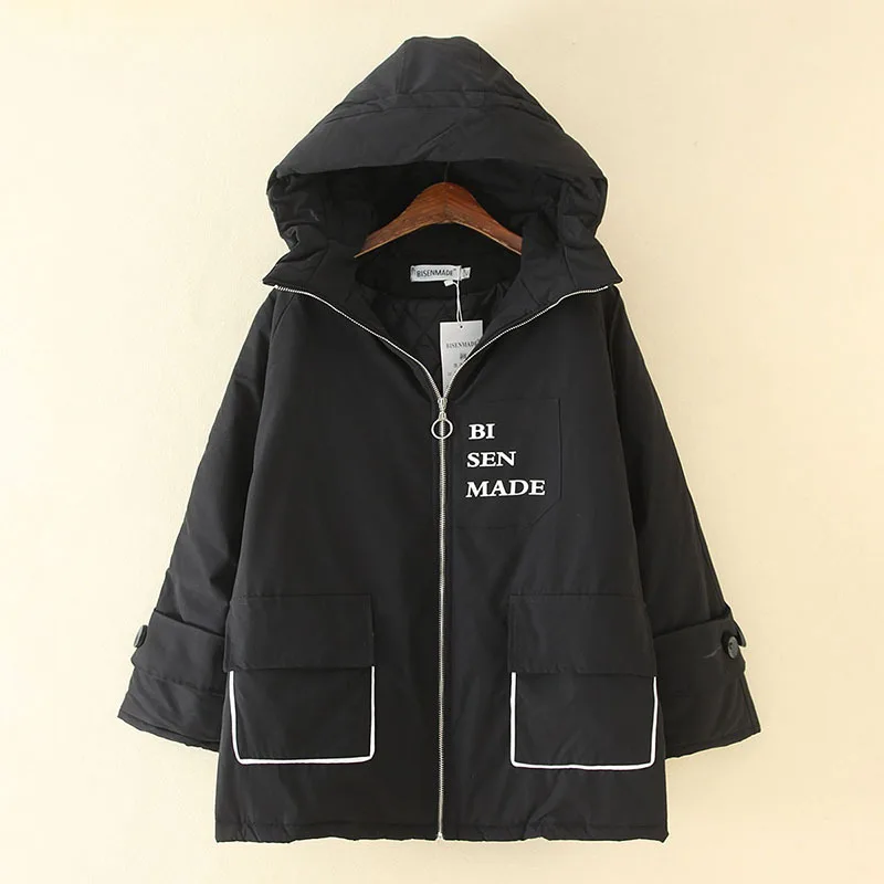 

2019 Winter Large Size Baseball Uniform GIRL'S New Style Students Korean-style Loose-Fit Zipper Workwear Brushed And Thick Coat