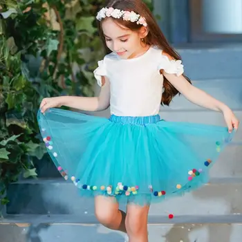 

Princess Girls Halloween Birthday Tutu Skirt Three Layers Cute Rainbow Pompom Balls Ballet Dance Satin Bowknot Pettiskirt 2-9T