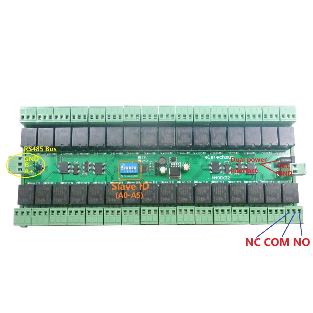 LED 모터 PLC PTZ 스마트 카메라용 릴레이 보드 485 버스 원격 제어 스위치, 32CH DC 12V 24V 03 06 16 MODBUS RTU RS485 SPDT