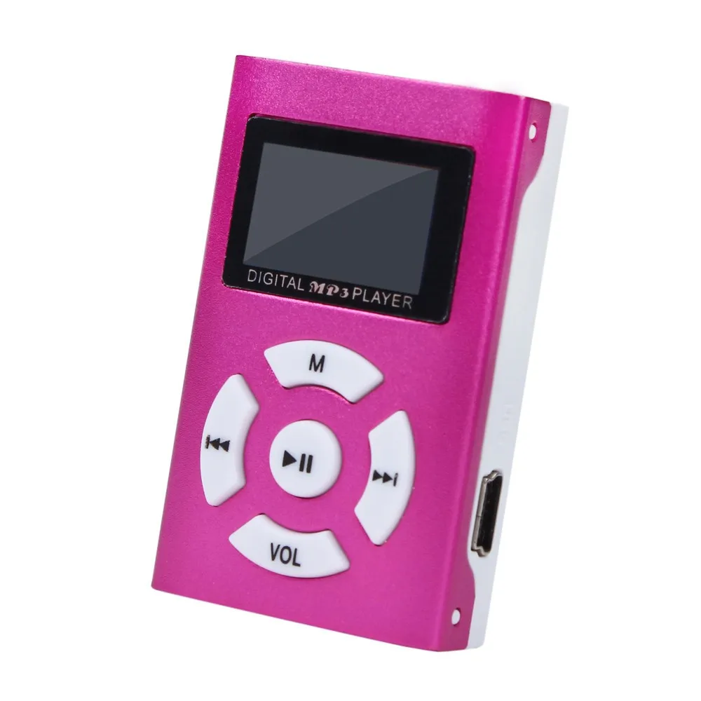 Mini reproductor de MP3 USB portátil, pantalla LCD compatible con tarjeta Micro SD TF de 32GB, MP3 en color plateado y rojo, 2021