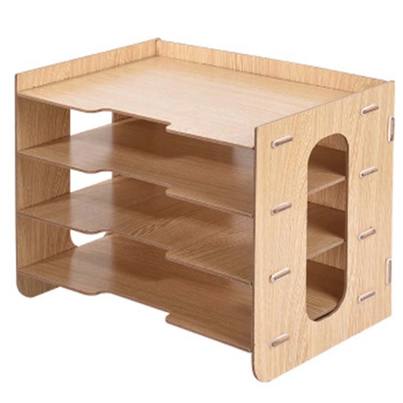

HOT-Creative Desktop File Organizer Wood Document Holder Letter Tray 4 Layers for Office School Home Use Office Supplies