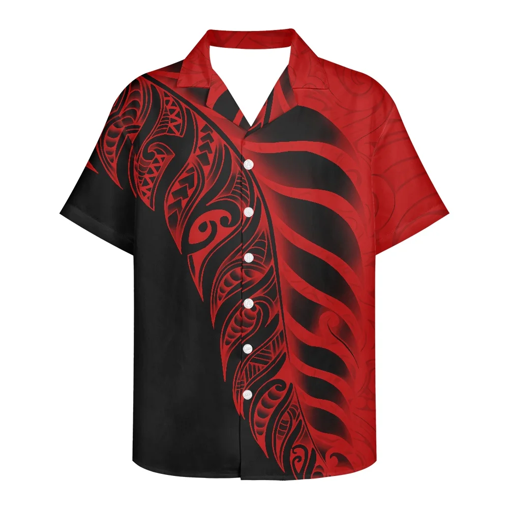 Samoan Puletasi Vintage Polynesian Tribal Floral Print Short Sleeve Match Men Shirts Tops Island Wear Viking Clothes
