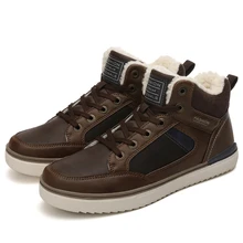 Зимние мужские теплые ботинки на меху, теплая флисовая хлопковая обувь высокие ботинки на шнуровке обувь коричневого цвета на платформе, нескользящая обувь в стиле ретро