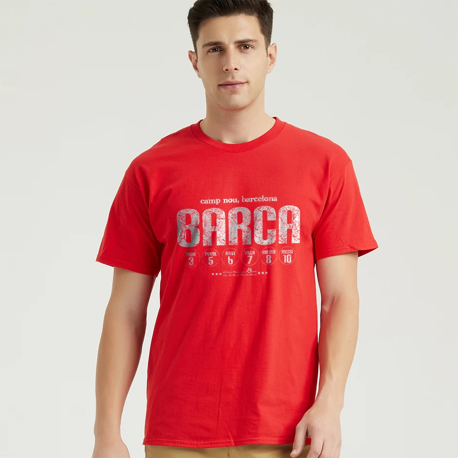 Футболка с графическим принтом Barca FC, повседневная мужская футболка, pique puyol xavi вилла iniesta messi, член команды, футболка - Цвет: Красный