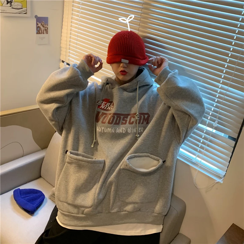 Sudadera Mujer осень зима женские негабаритных Kawaii толстовки Harajuku печатных карман толстовка с капюшоном женские флисовые толстовки