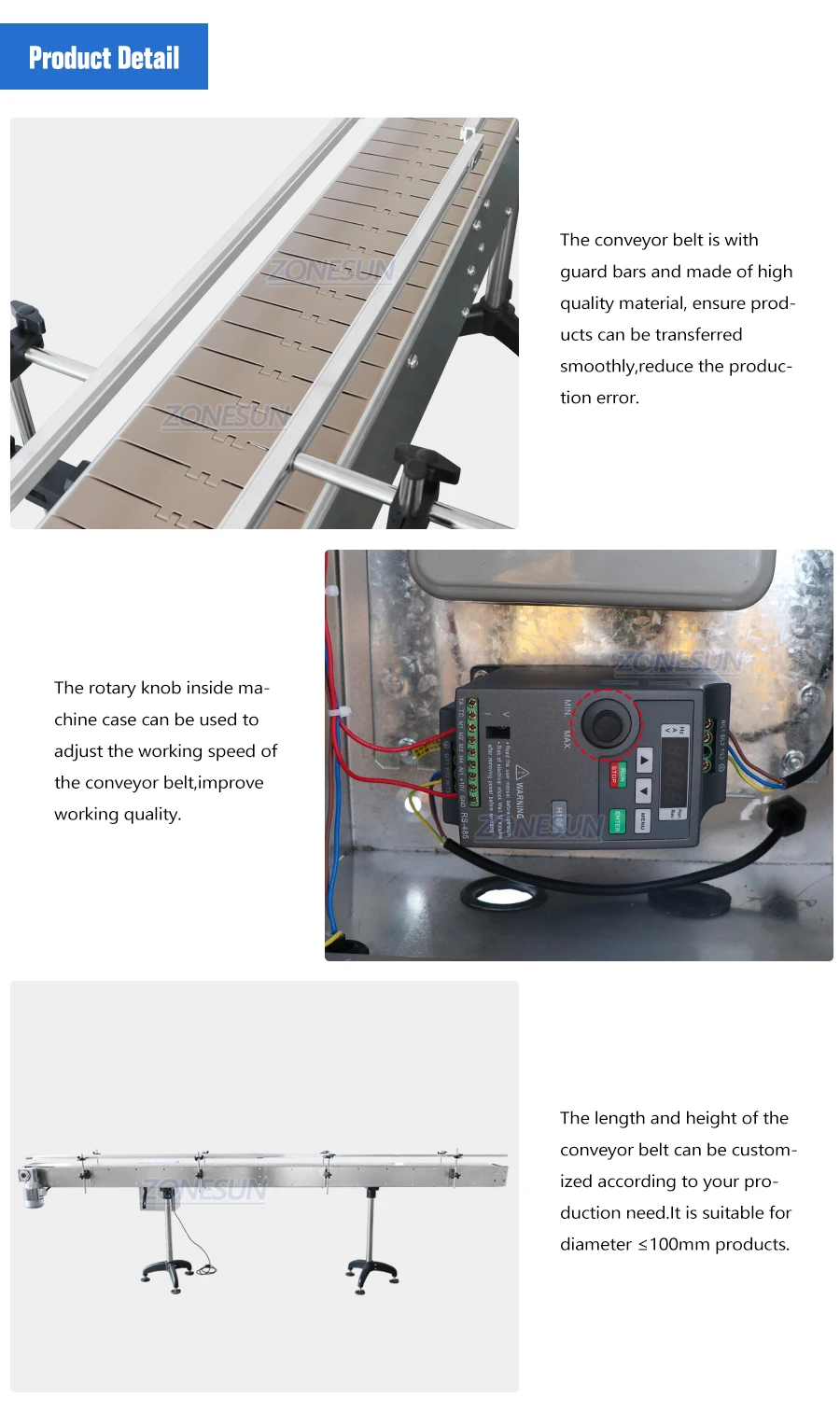 ZONEPACK ZS-CB150 Automation Small Chain For Conveyors Price Machine Belts Industrial System