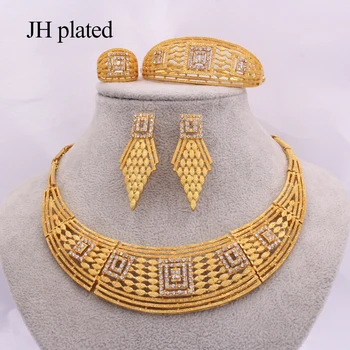 

Dubai gold color jewelry sets African bridal wedding gifts for France women Party Ornament Necklace Bracelet earrings ring sets
