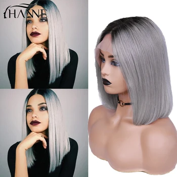 

Short Lace Wig Humain Hair Wigs Brazilian Straight Gray Human Hair Bob Wig Virgin Ombre Lace Front Wigs ForBlack Women HANNE