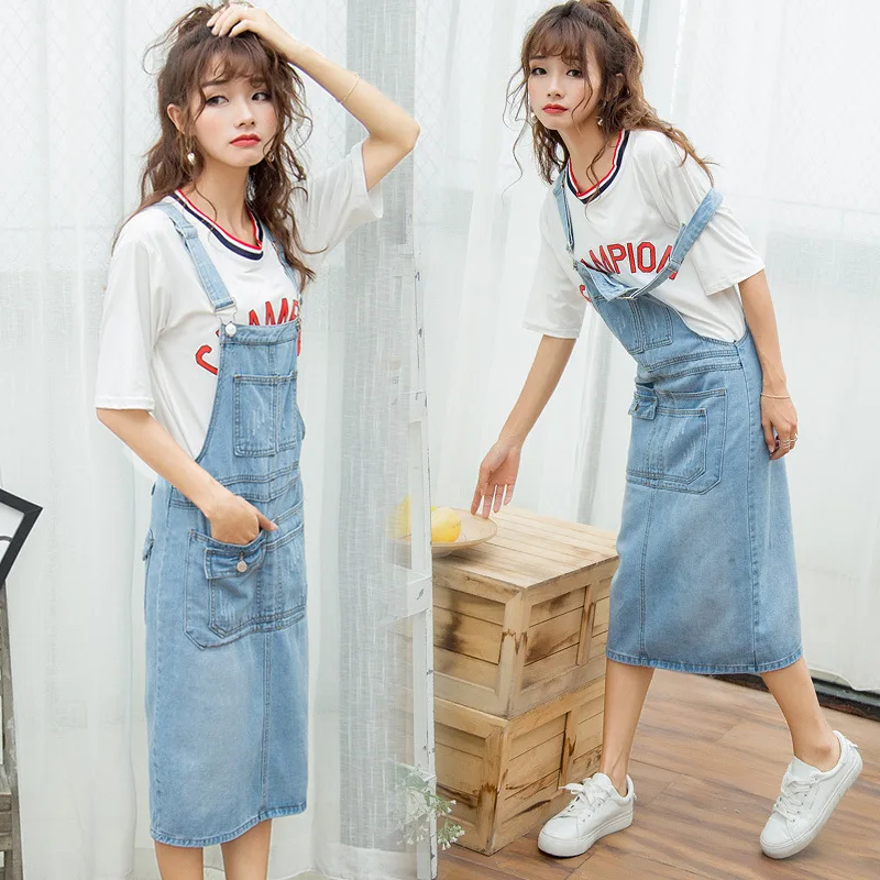 

Cowboy Strap Dress Mid-length Spring And Summer Korean-style Slim Fit Large Size Versatile Slimming Women's Strapped Dress