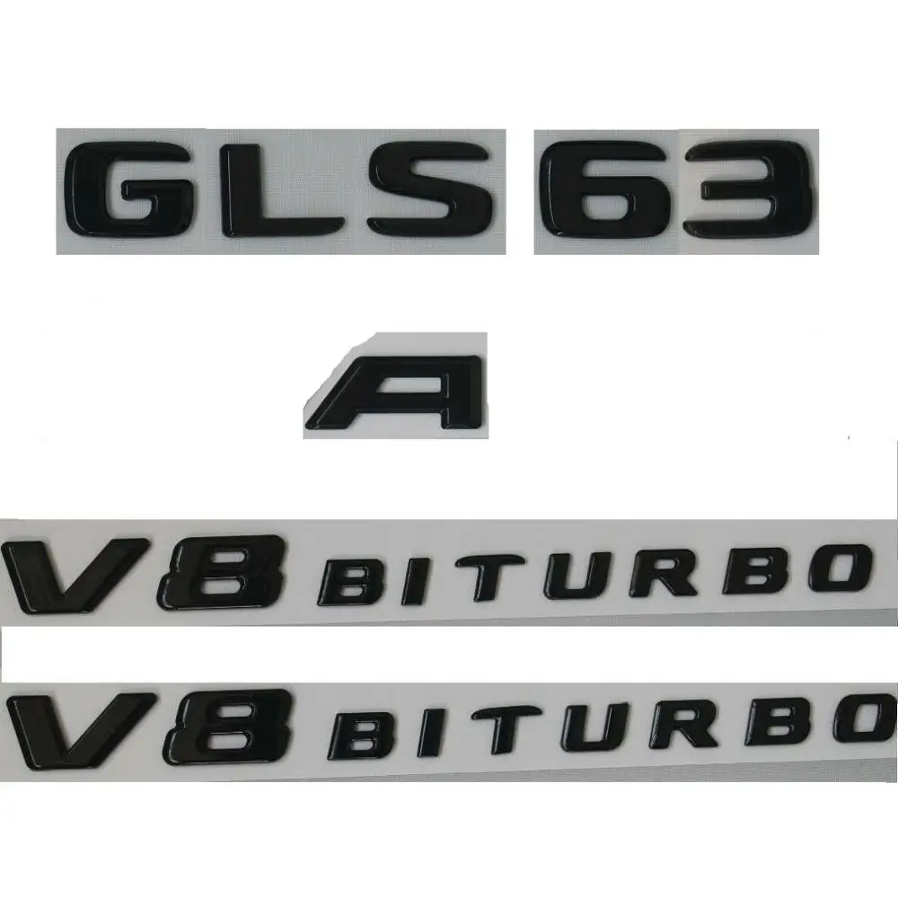 Блестящие черные буквы GLS63 Для AMG V8 BITURBO Значки Эмблемы для Mercedes Benz W166 | Автомобили