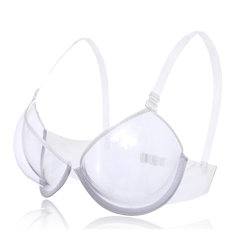 Sexy Women 3/4 Cup Transparent Clear Plastic Bra Strap Gather Push