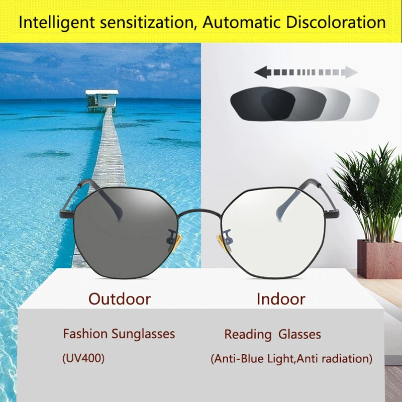 

Polygon Filter Computer Glasses For Blocking UV Anti Blue Light Eye Eyestrain Transition Photochromic Gaming Glasses Women Men