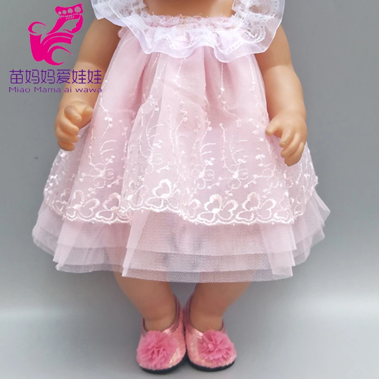 Кукольное платье для новорожденных 43 см, кружевное платье принцессы с вышивкой и нижним бельем, Одежда для кукол 18 дюймов