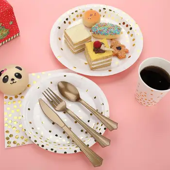 

Bronzing 70PCS Disposable Dinnerware Party Tableware Environmental Napkins Cups Dishes Baby Shower Paper Plates Wedding