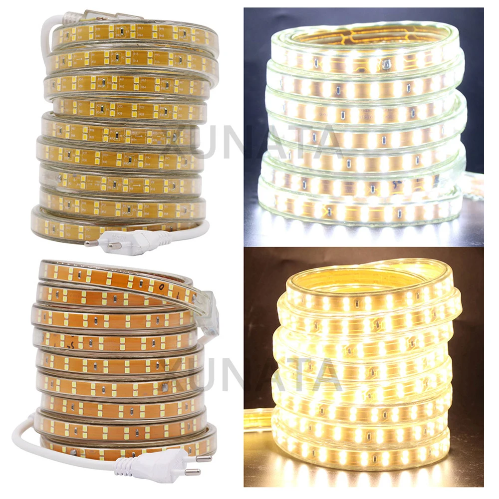 buy 220V SMD 2835 Led Light Strip 156Leds m Waterproof Led Ribbon Flexibel Led With EU Plug For Home Decoration under cabinet light