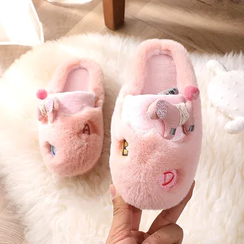 

Slip on Hildren's Cotton Slippers Girls Cartoon Animal Pattern Baby House Shoes Boys Girl Bedroom Floor Home Shoes Winter D08261