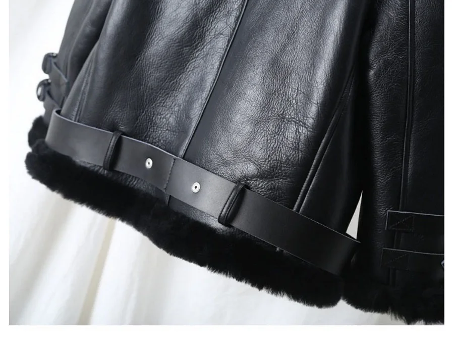 Winter Lamb Fur Bomber Real leather Jacket Women New Sheepskin Double Face Shearling Coat Oversized Genuine Leather Jackets